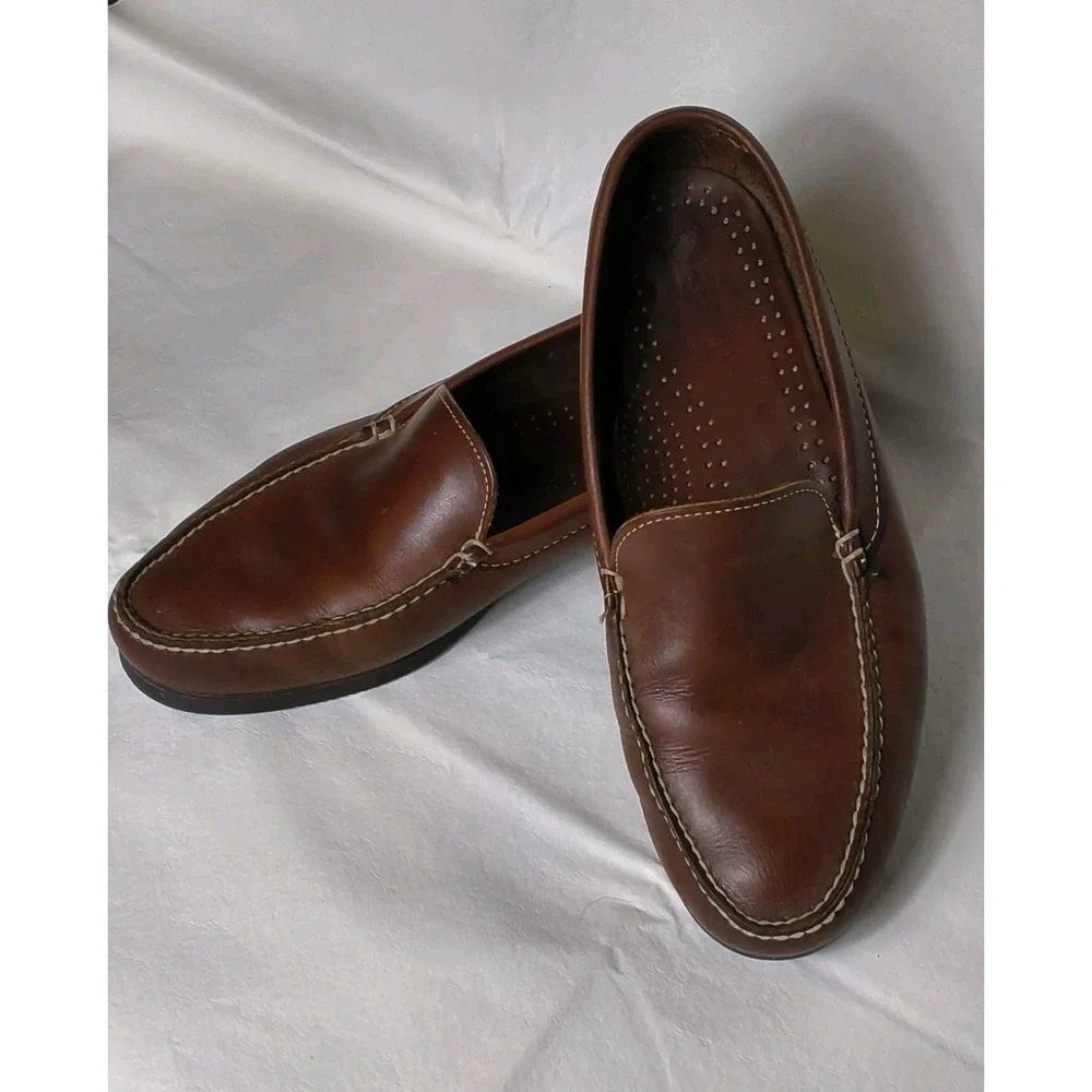 Dexter Vintage Brown Leather Venetian Loafers Slip On Boat Mocs - Size 9 1/2